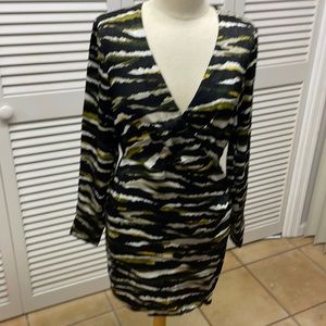 DKNY Black Green Yellow White Long Sleeve Dress Size 4
